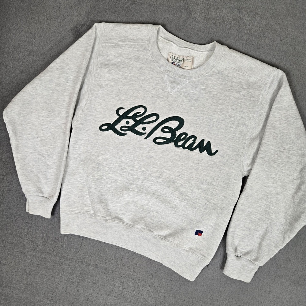 Vintage LL Bean Russell Athletic Sweatshirt Small Gray Cursive Logo USA Made